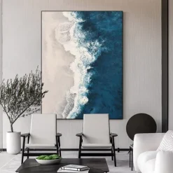 large blue wave Painting hand painted Black Abstract Painting handmade blue And White oil painting Canvas Art Modern Painting Large Artwork Abstract Canvas painting Wall Art painting for Living Room