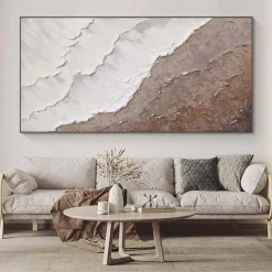 Large Brown wave Painting hand painted Brown Abstract wave Painting handmade Black And White ocean oil painting Art Modern Painting Large Artwork Abstract painting Wall Art painting for Living Room