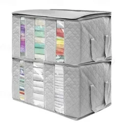 Large Capacity Clothes Storage Bag Organizer with Reinforced Handle Thick Fabric for Comforters Blankets Bedding Foldable with Sturdy Zipper 61X33X31cm