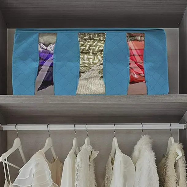 Large Capacity Clothes Storage Bag Organizer with Reinforced Handle Thick Fabric for Comforters Blankets Bedding Foldable with Sturdy Zipper 61X33X31cm