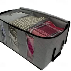 Large Capacity Clothes Storage Bag Organizer with Reinforced Handle Thick Fabric for Comforters Blankets Bedding Foldable with Sturdy Zipper 61X33X31cm