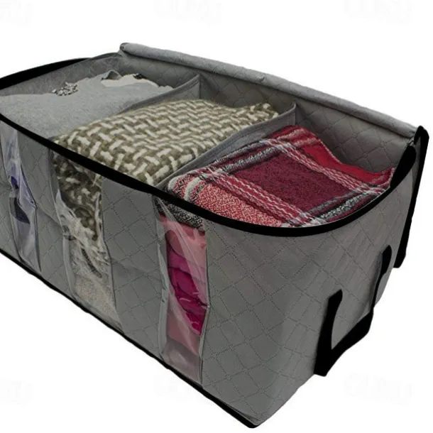 Large Capacity Clothes Storage Bag Organizer with Reinforced Handle Thick Fabric for Comforters Blankets Bedding Foldable with Sturdy Zipper 61X33X31cm