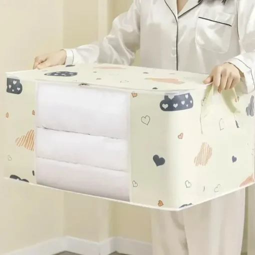 Large Capacity Clothes Storage Bag Organizer With Reinforced Handle, Suitable For Blankets, Bedding, Foldable With Sturdy Zipper, Clear Window