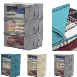 Large Capacity Clothes Storage Bag Organizer with Reinforced Handle Thick Fabric for Comforters Blankets Bedding Foldable with Sturdy Zipper 49X36X21cm 1PC
