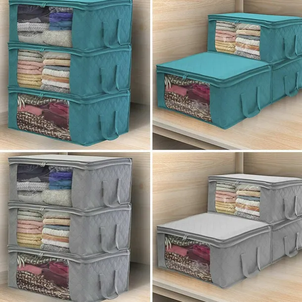 Large Capacity Clothes Storage Bag Organizer with Reinforced Handle Thick Fabric for Comforters Blankets Bedding Foldable with Sturdy Zipper 49X36X21cm 1PC