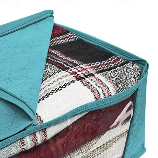 Large Capacity Clothes Storage Bag Organizer with Reinforced Handle Thick Fabric for Comforters Blankets Bedding Foldable with Sturdy Zipper 49X36X21cm 1PC