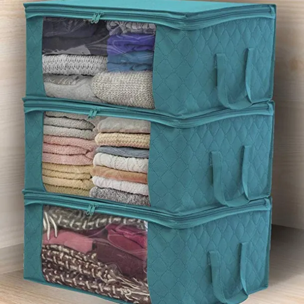 Large Capacity Clothes Storage Bag Organizer with Reinforced Handle Thick Fabric for Comforters Blankets Bedding Foldable with Sturdy Zipper 49X36X21cm 1PC