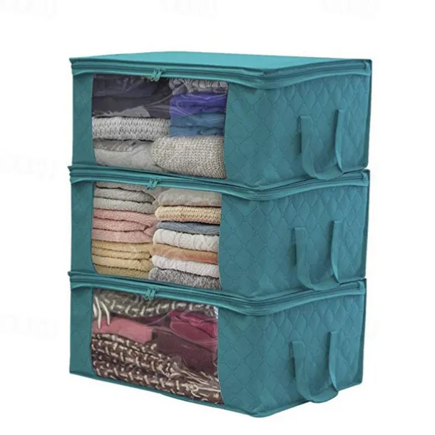 Large Capacity Clothes Storage Bag Organizer with Reinforced Handle Thick Fabric for Comforters Blankets Bedding Foldable with Sturdy Zipper 49X36X21cm 1PC