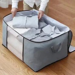 Large Capacity Clothes Storage Bag Organizer With Reinforced Handle Thick Fabric For Comforters, Blankets, Bedding, Foldable With Sturdy Zipper, Clear Window