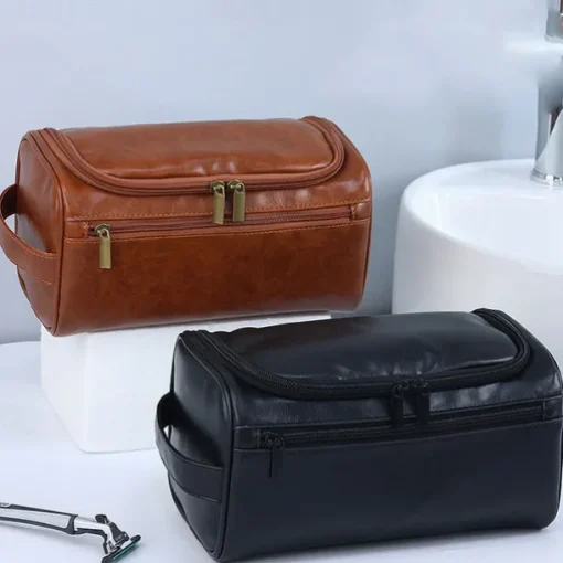 Large Capacity Men's Toiletry Bag, Waterproof PU Travel Organizer, Simple and Portable Handheld Makeup Bag, Father's Day Gift for Men, Convenient for Business and Travel