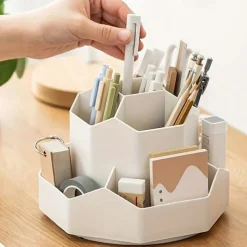 Large Capacity Pen Holder, Multi Compartment Pen Holder, Plastic Makeup Brush Organizer For Desk, Desktop Cosmetic Storage Box, Desktop Organizer, Home Office Art Supply Storage Organizer