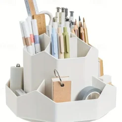 Large Capacity Pen Holder, Multi Compartment Pen Holder, Plastic Makeup Brush Organizer For Desk, Desktop Cosmetic Storage Box, Desktop Organizer, Home Office Art Supply Storage Organizer