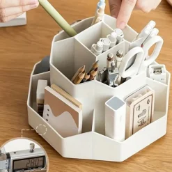 Large Capacity Pen Holder, Multi Compartment Pen Holder, Plastic Makeup Brush Organizer For Desk, Desktop Cosmetic Storage Box, Desktop Organizer, Home Office Art Supply Storage Organizer