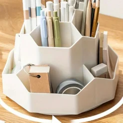 Large Capacity Pen Holder, Multi Compartment Pen Holder, Plastic Makeup Brush Organizer For Desk, Desktop Cosmetic Storage Box, Desktop Organizer, Home Office Art Supply Storage Organizer