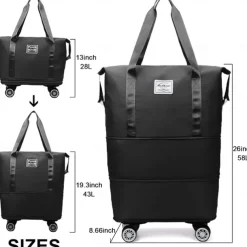 Large Capacity Travel Bag, Rolling Duffle with Spinner Wheels, Waterproof Weekender Tote, Dry Wet Separation, Laptop Compartment, for Business, Gym, Camp