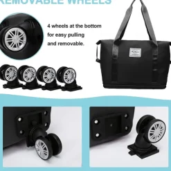 Large Capacity Travel Bag, Rolling Duffle with Spinner Wheels, Waterproof Weekender Tote, Dry Wet Separation, Laptop Compartment, for Business, Gym, Camp