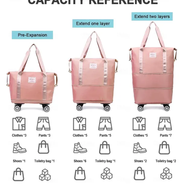 Large Capacity Travel Bag, Rolling Duffle with Spinner Wheels, Waterproof Weekender Tote, Dry Wet Separation, Laptop Compartment, for Business, Gym, Camp