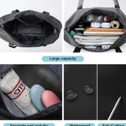 Large Capacity Travel Bag, Rolling Duffle with Spinner Wheels, Waterproof Weekender Tote, Dry Wet Separation, Laptop Compartment, for Business, Gym, Camp