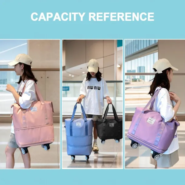 Large Capacity Travel Bag, Rolling Duffle with Spinner Wheels, Waterproof Weekender Tote, Dry Wet Separation, Laptop Compartment, for Business, Gym, Camp