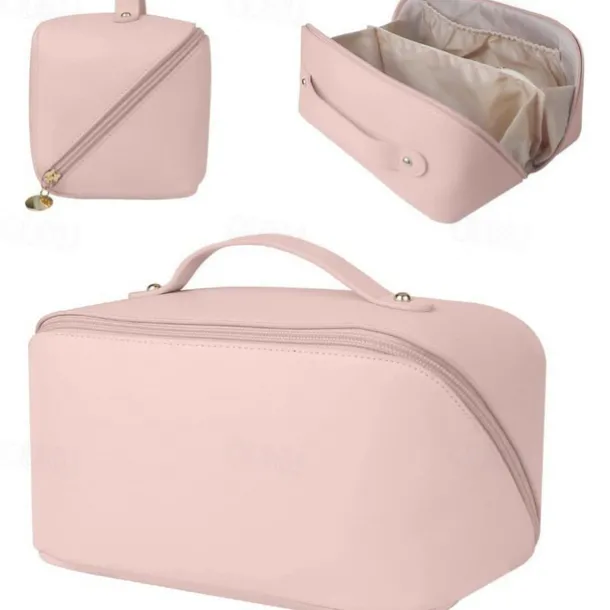 Large Capacity Travel Jewelry Cosmetic Bag, Fashionable PU Leather Makeup Organizer, Portable Toiletry Bag with Handle for Travel and Storage