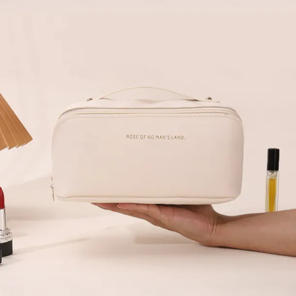 Large Capacity Travel Jewelry Cosmetic Bag, Fashionable PU Leather Makeup Organizer, Portable Toiletry Bag with Handle for Travel and Storage