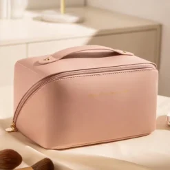 Large Capacity Travel Jewelry Cosmetic Bag, Fashionable PU Leather Makeup Organizer, Portable Toiletry Bag with Handle for Travel and Storage