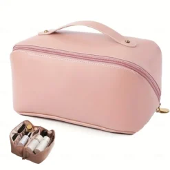 Large Capacity Travel Makeup Bag - Multifunctional Waterproof Cosmetic Case with Handle and Divider for Easy Access