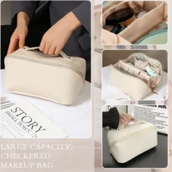 Large Capacity Travel Makeup Bag - Multifunctional Waterproof Cosmetic Case with Handle and Divider for Easy Access