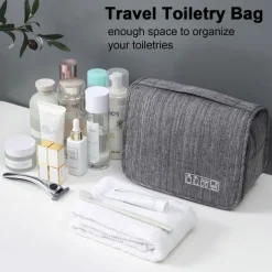 Large Capacity Waterproof Toiletry Bag with Hooks - Unisex Travel Bag for Full-Size Shampoo, Makeup, and Bathroom Accessories - Travel Makeup Brush Set Included