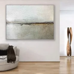 Large Creamy Beige Abstract Geometric Oil Painting Handmade sea painting Hand Painted Modern Wabi Sabi Wall Art Brown and Black Minimalist Wall Art Beige Textured Painting