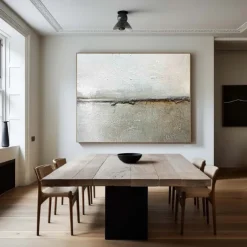 Large Creamy Beige Abstract Geometric Oil Painting Handmade sea painting Hand Painted Modern Wabi Sabi Wall Art Brown and Black Minimalist Wall Art Beige Textured Painting