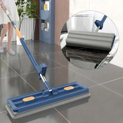 Large Flat Mop, 360° Rotatable Large Surface Microfiber Flat Squeeze Mop, with Dewatering Scraper Tool, Stainless Steel Long Handle Mop for Floor, Window