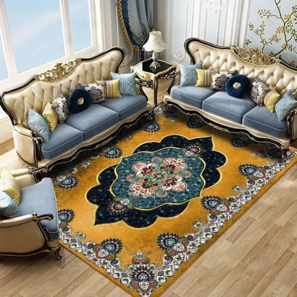 Large Floral Area Rugs Oriental Non-slip Crystal Velvet Plush Carpet Vintage Fluffy Rug Machine Washable Soft Thickened & Shaggy Carpet For Living Room & Bedroom Floor