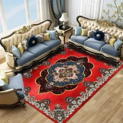 Large Floral Area Rugs Oriental Non-slip Crystal Velvet Plush Carpet Vintage Fluffy Rug Machine Washable Soft Thickened & Shaggy Carpet For Living Room & Bedroom Floor