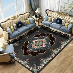 Large Floral Area Rugs Oriental Non-slip Crystal Velvet Plush Carpet Vintage Fluffy Rug Machine Washable Soft Thickened & Shaggy Carpet For Living Room & Bedroom Floor
