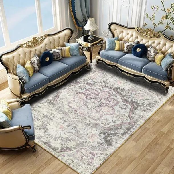 Large Floral Area Rugs Oriental Non-slip Crystal Velvet Plush Carpet Vintage Fluffy Rug Machine Washable Soft Thickened & Shaggy Carpet For Living Room & Bedroom Floor
