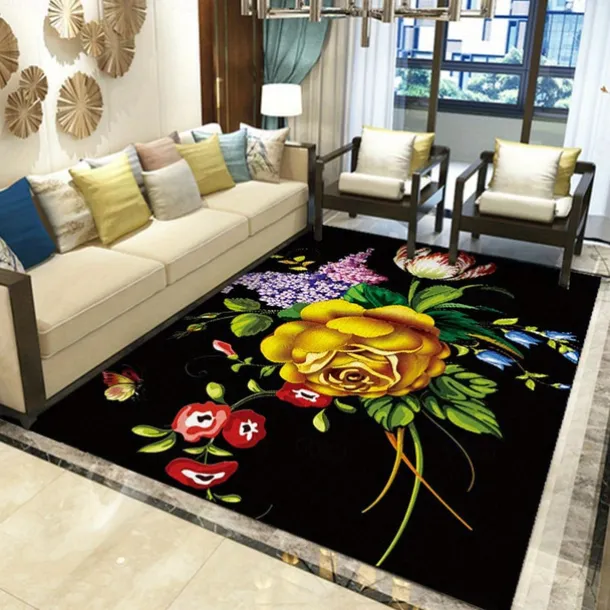 Large Floral Area Rugs Oriental Non-slip Crystal Velvet Plush Carpet Vintage Fluffy Rug Machine Washable Soft Thickened & Shaggy Carpet For Living Room & Bedroom Floor