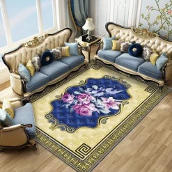 Large Floral Area Rugs Oriental Non-slip Crystal Velvet Plush Carpet Vintage Fluffy Rug Machine Washable Soft Thickened & Shaggy Carpet For Living Room & Bedroom Floor