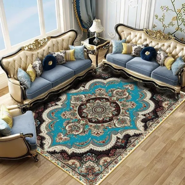 Large Floral Area Rugs Oriental Non-slip Crystal Velvet Plush Carpet Vintage Fluffy Rug Machine Washable Soft Thickened & Shaggy Carpet For Living Room & Bedroom Floor