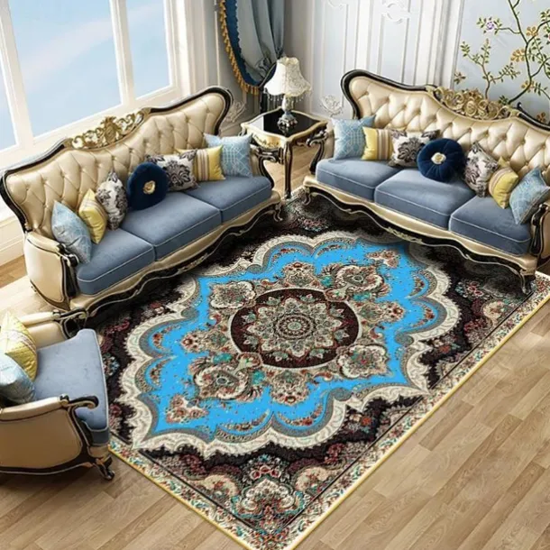 Large Floral Area Rugs Oriental Non-slip Crystal Velvet Plush Carpet Vintage Fluffy Rug Machine Washable Soft Thickened & Shaggy Carpet For Living Room & Bedroom Floor