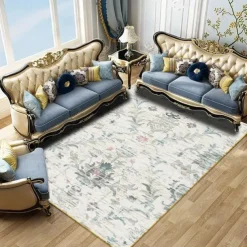 Large Floral Area Rugs Oriental Non-slip Crystal Velvet Plush Carpet Vintage Fluffy Rug Machine Washable Soft Thickened & Shaggy Carpet For Living Room & Bedroom Floor