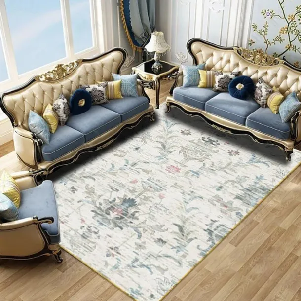 Large Floral Area Rugs Oriental Non-slip Crystal Velvet Plush Carpet Vintage Fluffy Rug Machine Washable Soft Thickened & Shaggy Carpet For Living Room & Bedroom Floor