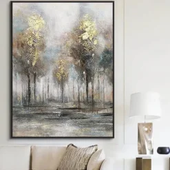 Large gold silver tree painting handpainted Abstract Floral oil painting handmade wall art Palette Knife Landscape Paintings Spring gold Flowers Painting Modern Decorative tree Paintings artwork
