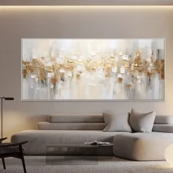 Large hand painted Abstract Gold Texture Oil Painting on Canvas hand painted Minimalist Yellow Ripple Acrylic Painting Modern artwork painting for Living Room Wall Art Decor