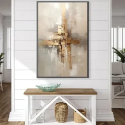 Large hand painted Gold Leaf Painting On Canvas Abstract Beige Oil Painting Luxury Art Textured Painting Hand Painted Art Golden oil painting Wall Decoration for hotel decoration