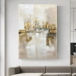Large hand painted Gold Leaf Painting On Canvas Abstract Beige Oil Painting Luxury Art Textured Painting Hand Painted Art Golden oil painting Wall Decoration for hotel decoration