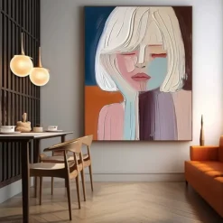 Large Hand painted Pretty Girl painting Abstract handmade Wall Art Colorful Textured Pretty Lady oil Painting Beautiful Girl Canvas Art girl painting