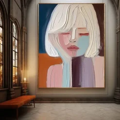 Large Hand painted Pretty Girl painting Abstract handmade Wall Art Colorful Textured Pretty Lady oil Painting Beautiful Girl Canvas Art girl painting