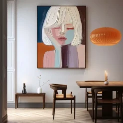 Large Hand painted Pretty Girl painting Abstract handmade Wall Art Colorful Textured Pretty Lady oil Painting Beautiful Girl Canvas Art girl painting