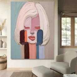 Large Hand painted Pretty Girl painting Abstract handmade Wall Art Colorful Textured Pretty Lady oil Painting Beautiful Girl Canvas Art girl painting